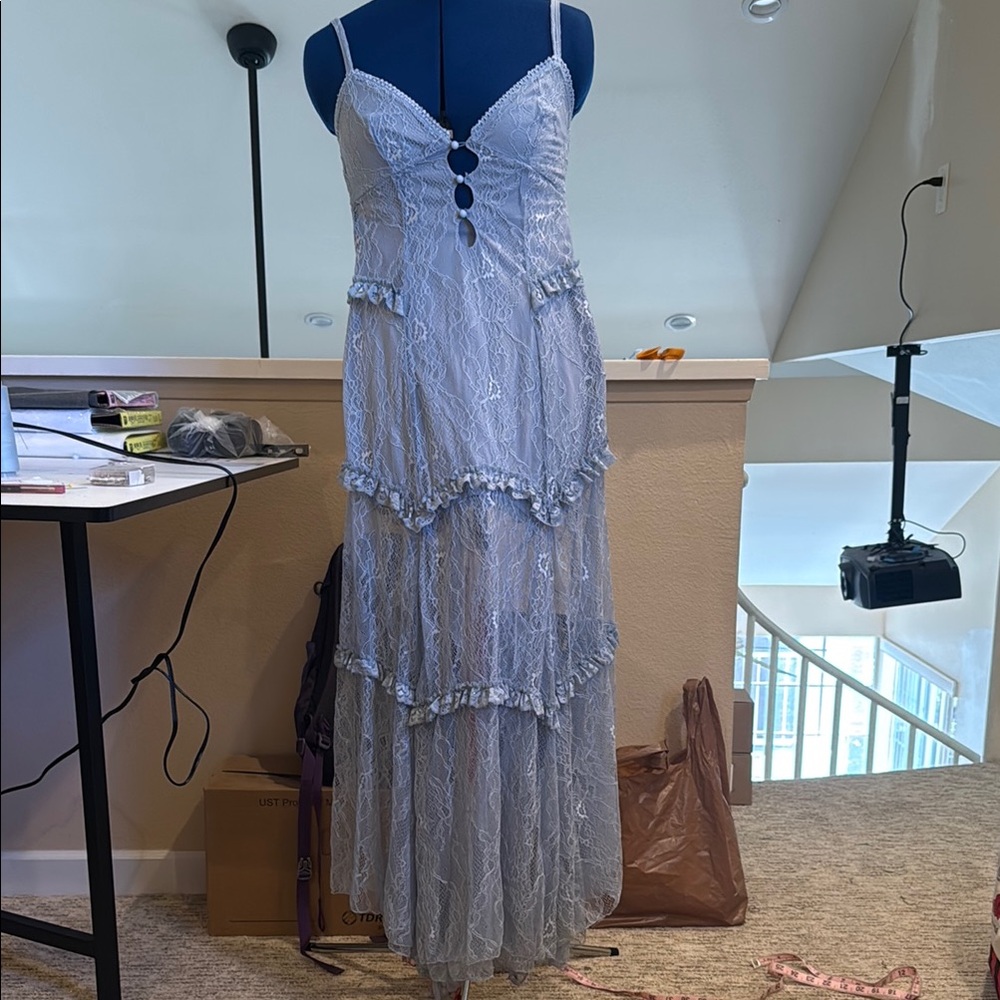 Elegant Blue Lace Maxi Dress Current Mood small